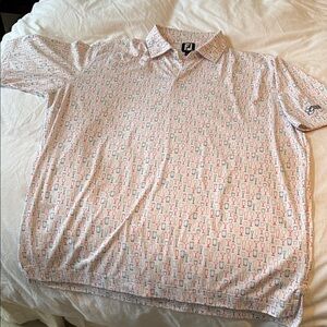FootJoy Men's Polo with White and Pink Pattern
